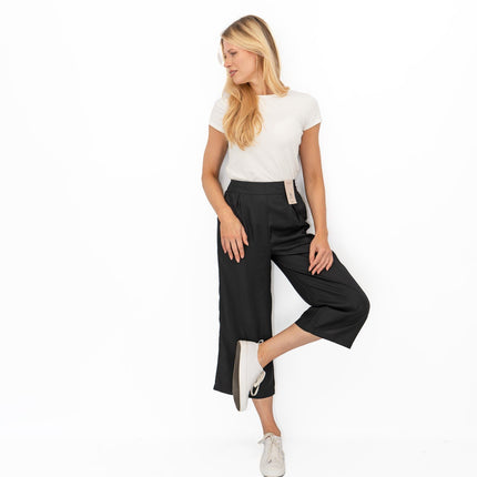 Womens Trousers Black Woven Crop Wide Leg-Quality Brands Outlet-