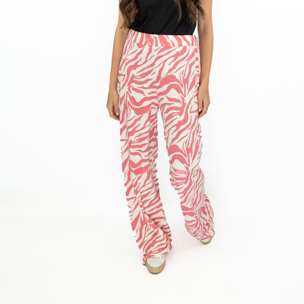 Karen Millen Pink Zebra Print High Waisted Relaxed Fit Wide Leg Jersey Trousers-Quality Brands Outlet-