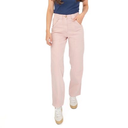 M&S Pink Straight Leg Trousers Stretch Cotton Rich Relaxed Utility - Quality Brands Outlet