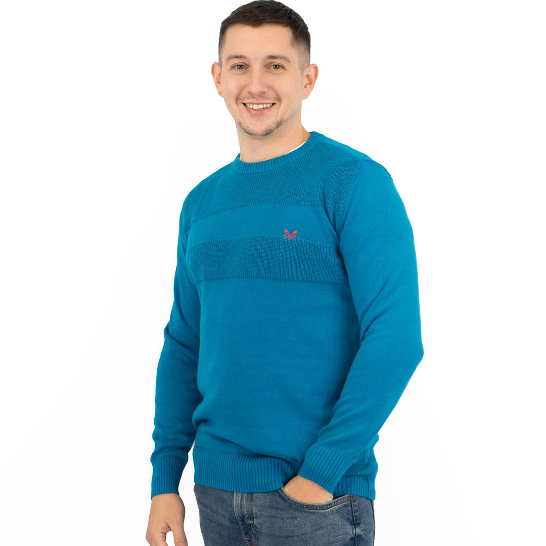 Crew Clothing Mens Rib Knitted Jumper Long Sleeve Blue Quality - Main Image