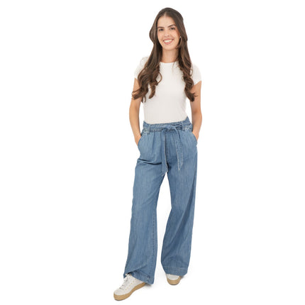 M&S Per Una Blue Wide Leg Soft Jeans Elastic Waist