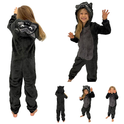 M&S Kids Onesie Fleece Grey Wolf Full Zip with Hoodie - Quality Brands Outlet