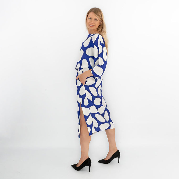 Jasper Conran Blue Print Boat Neck Midi Dress