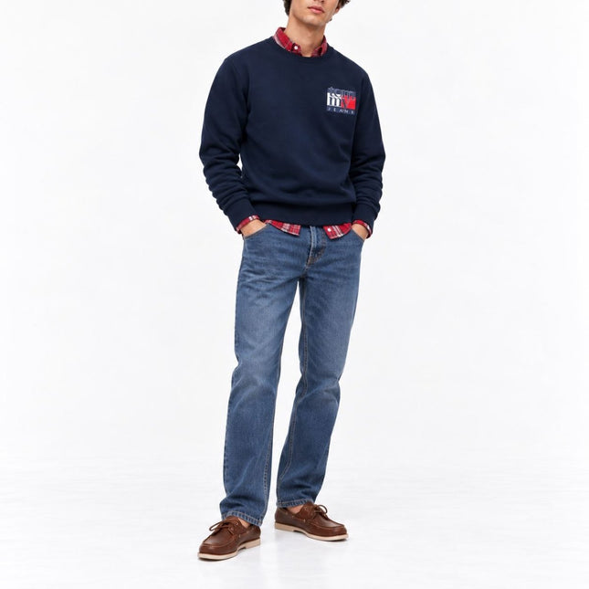 Mens Sweatshirts Classic Logo Print Long Sleeve Tops - Dark Navy-Quality Brands Outlet-