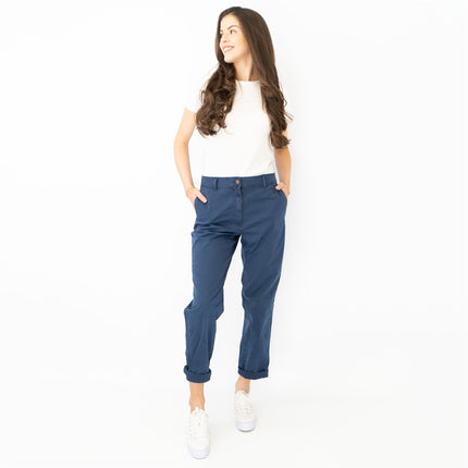 M&S Cotton Rich Tapered Ankle Grazer Chinos Navy - Quality Brands Outlet