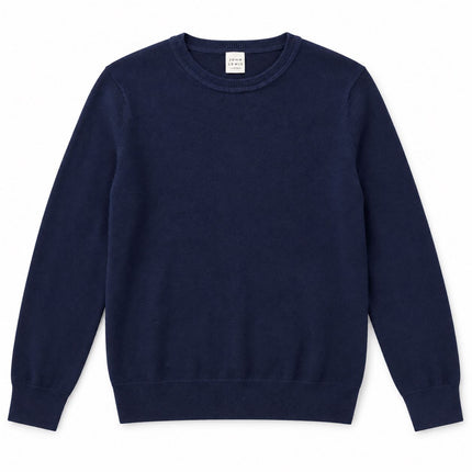 Womens Jumpers Cotton Crew Neck Knit Tops - Navy