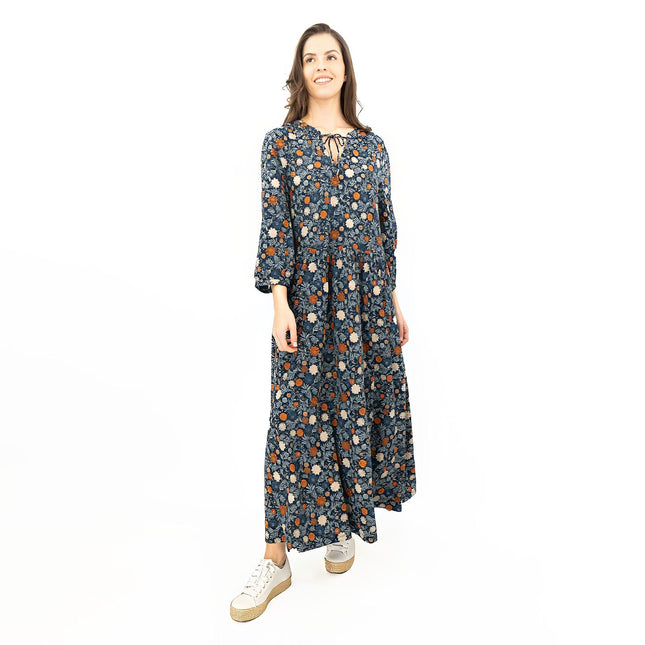 Seasalt Floral Navy Jersey Ankle Length Dress-Quality Brands Outlet-