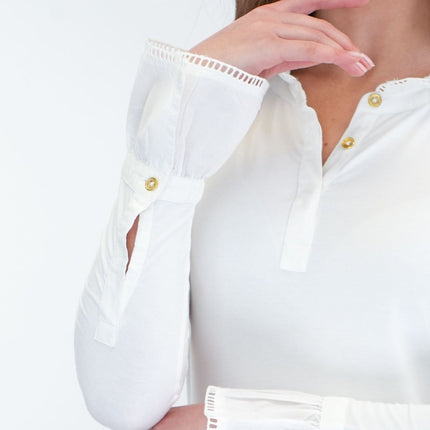 Joules Kate White Frilled Neck Long Sleeve Top-Quality Brands Outlet-