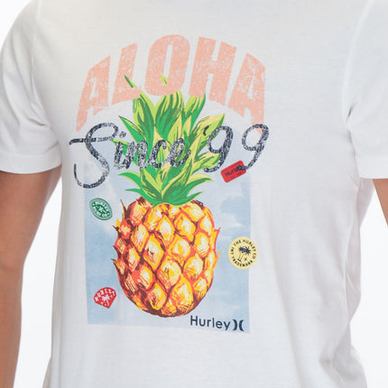 Hurley White Aloha Print Short Sleeve Casual T-Shirt-Quality Brands Outlet-