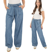 M&S Per Una Blue Wide Leg Soft Jeans Elastic Waist