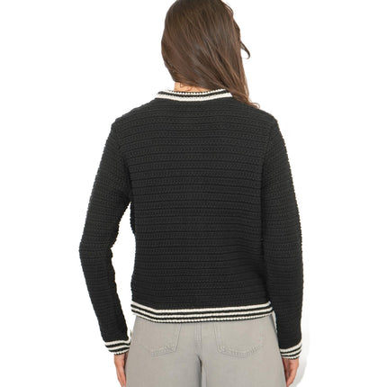 M&S Black Gold Button Cardigan Classic Textured Crew Neck - Quality Brands Outlet