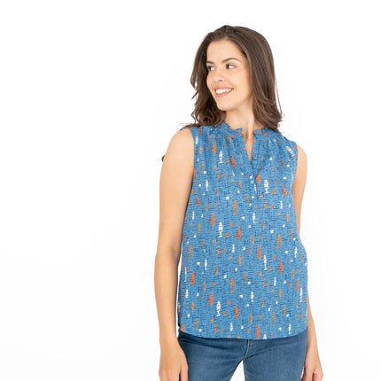 Seasalt Blue Fish Flower Fields Summer Vest Sleeveless Tops-Quality Brands Outlet-