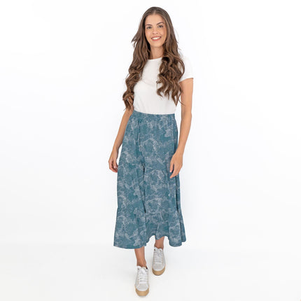 Seasalt Teal Dotted Skies Dark Eden Line Strokes Flare Maxi Skirt-Quality Brands Outlet-