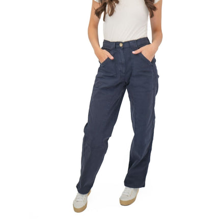 M&S Navy Straight Leg Trousers Stretch Cotton Rich Relaxed Utility - Quality Brands Outlet