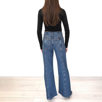 Flare Wide Leg Jeans Mid Blue - Quality Brands Outlet