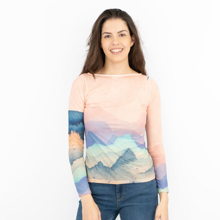 Karen Millen Pink Landscape Boat Neck Long Sleeve Tops-Quality Brands Outlet-