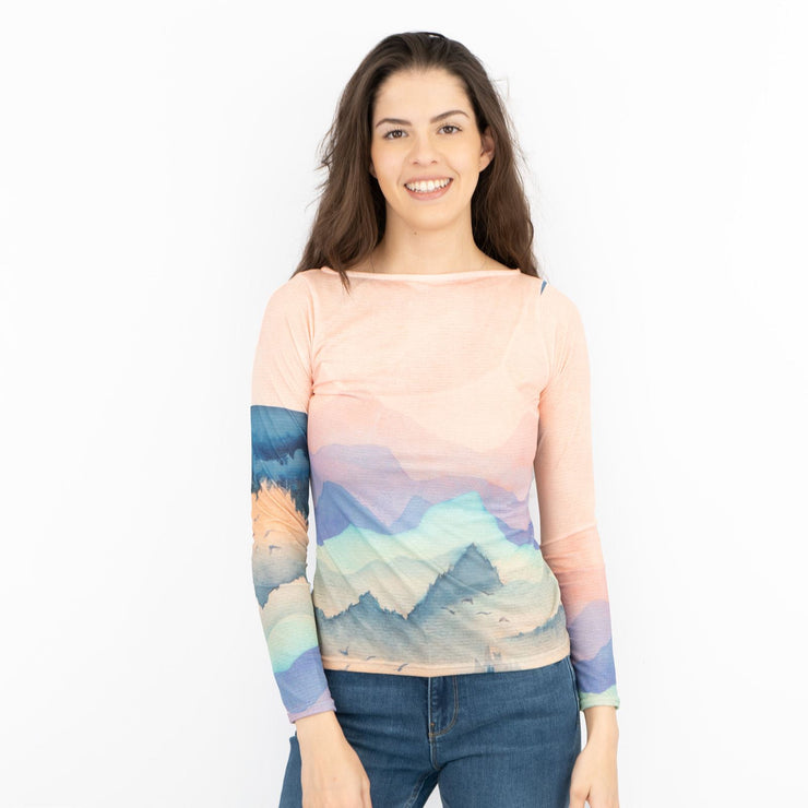 Karen Millen Pink Landscape Boat Neck Long Sleeve Tops