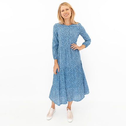 Seasalt Blue Leaves Charbon Midi Dress-Quality Brands Outlet-