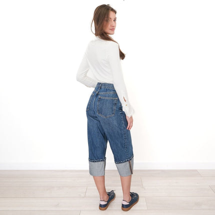 Next Crop Turn Up Jeans Wide Leg Mid - Blue Denim - Quality Brands Outlet