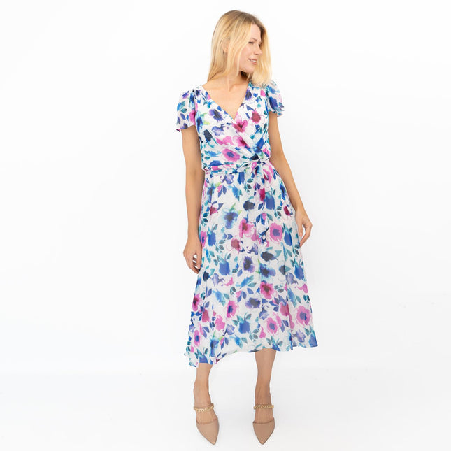 DKNY Midi Dress Floral Flutter Sleeve-Quality Brands Outlet-