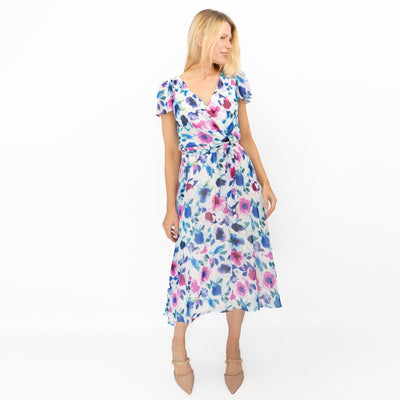 DKNY Midi Dress Floral Flutter Sleeve - Quality Brands Outlet