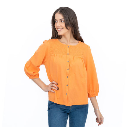 White Stuff Daniella Shirred 3/4 Sleeve Top-Quality Brands Outlet-