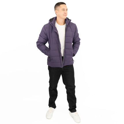 GANT Men's Winter Coat Cloud Padded Quilted Purple Warm Jacket Zip Pockets Lined Hood Storm Cuffs - Quality Brands Outlet
