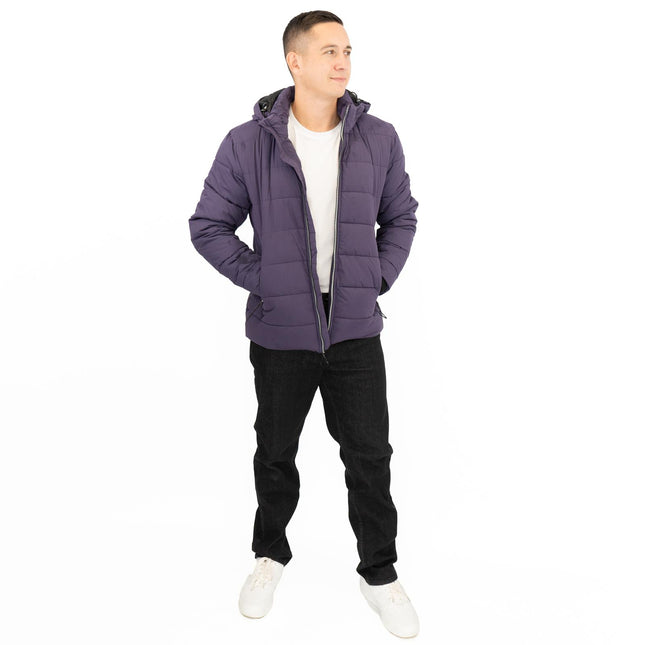 GANT Men's Winter Coat Cloud Padded Quilted Purple Warm Jacket Zip Pockets Lined Hood Storm Cuffs - Quality Brands Outlet