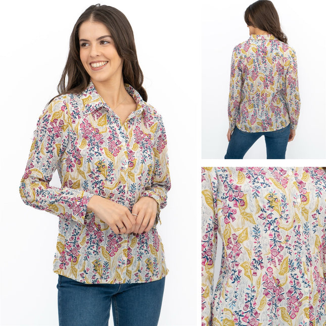 Seasalt Larissa Shirt Top Lino Foxglove Chalk Print - Quality Brands Outlet