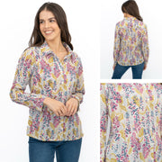 Seasalt Larissa Shirt Top Lino Foxglove Chalk Print - Quality Brands Outlet