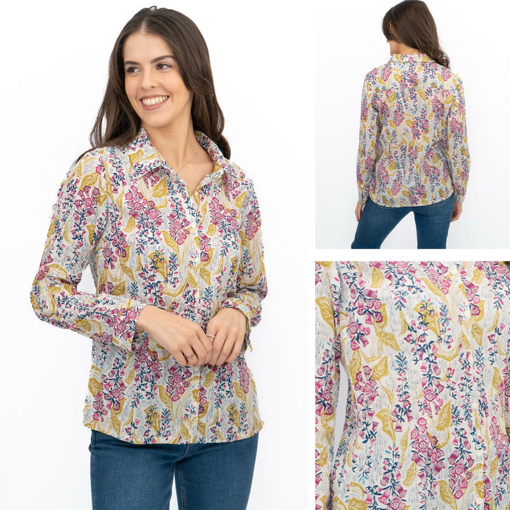 Seasalt Larissa Shirt Top Lino Foxglove Chalk Print - Quality Brands Outlet