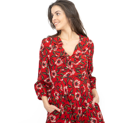 Seasalt Red Furled Flower Dress in Mary Rose Flo Print-Quality Brands Outlet-