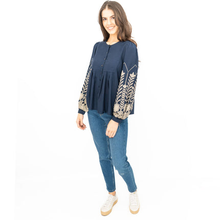 Seasalt Navy High Woods Blouson Long Sleeve Shirt-Quality Brands Outlet-