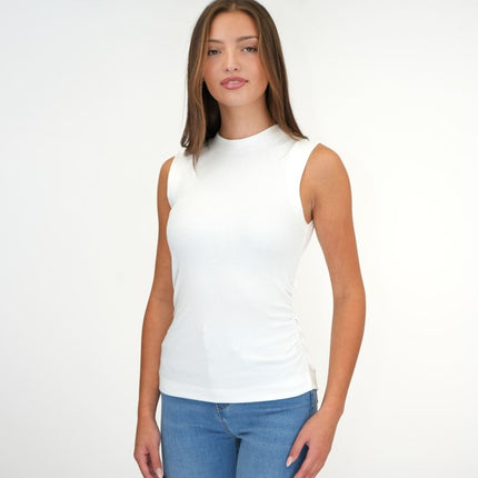 White Fine Rib Ruched Trudy Vest Top - Quality Brands Outlet