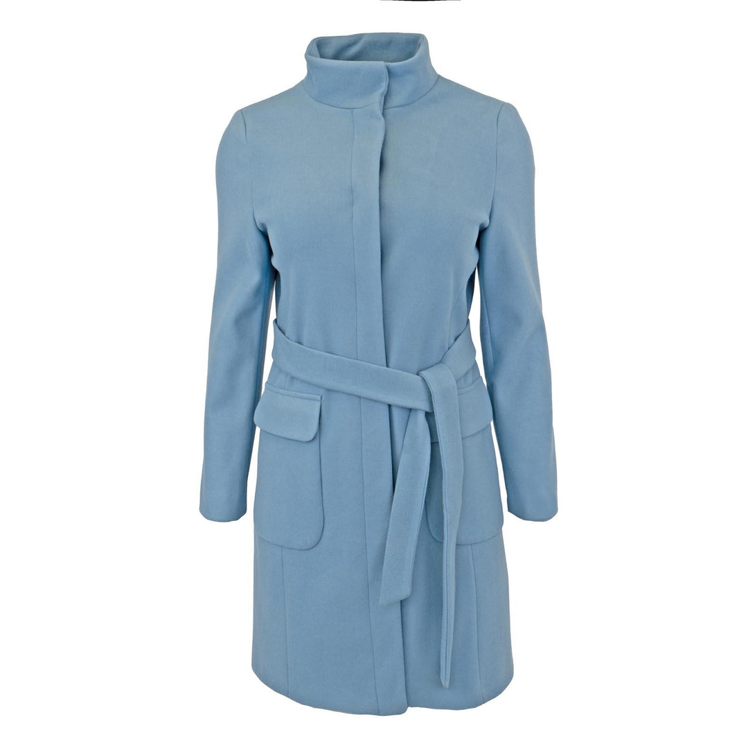 M S Blue Belted Funnel Neck Trench Coat Quality Brands Outlet