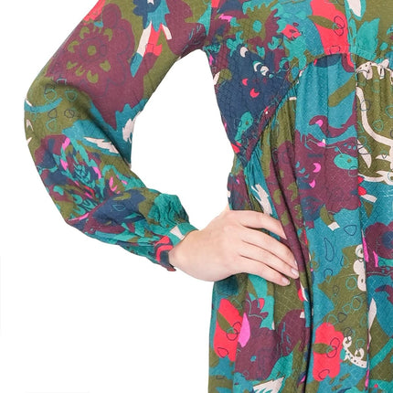 White Stuff Izzy Midi Dress Green Print V - Neck - Quality Brands Outlet