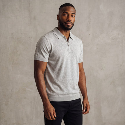 Massimo Dutti Mens Classic Knitted Linen Blend Polo Shirt Half Zip Neck Grey