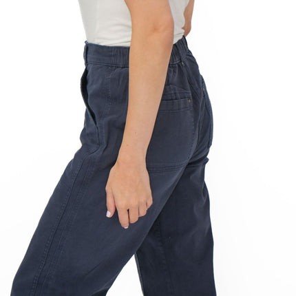 M&S Navy Straight Leg Trousers Stretch Cotton Rich Relaxed Utility - Quality Brands Outlet