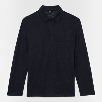 Mens Tops Long Sleeve Pembroke Linen Knitted Polo - Navy