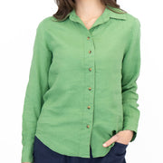 M&S Womens Green Pure Linen Collared Blouse