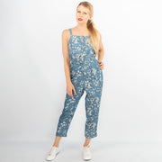 Summer Jumpsuits Blue Floral Print Sleeveless Strappy Crop Leg Elasticated Waist Playsuit