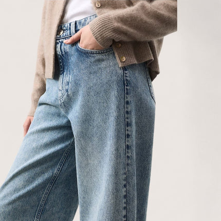M&S Autograph High Waisted Wide Leg Jeans Indigo Cotton Lyocell - Quality Brands Outlet