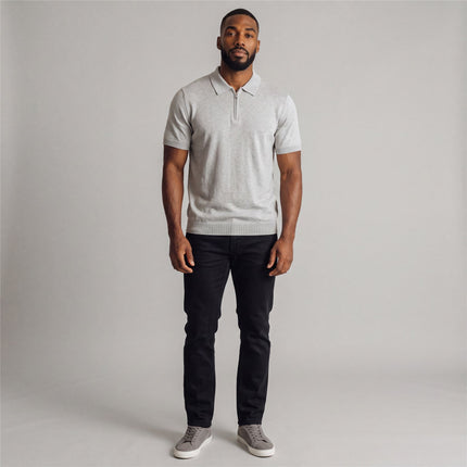 Massimo Dutti Mens Classic Knitted Linen Blend Polo Shirt Half Zip Neck Grey