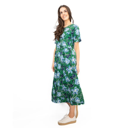 Seasalt Green Brouse Organic Floral Short Sleeve Midi Dress-Quality Brands Outlet-