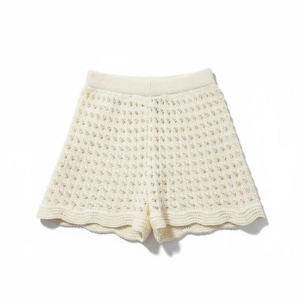 Crochet Co-Ord Knit Shorts Ivory Scalloped Hem-Quality Brands Outlet-