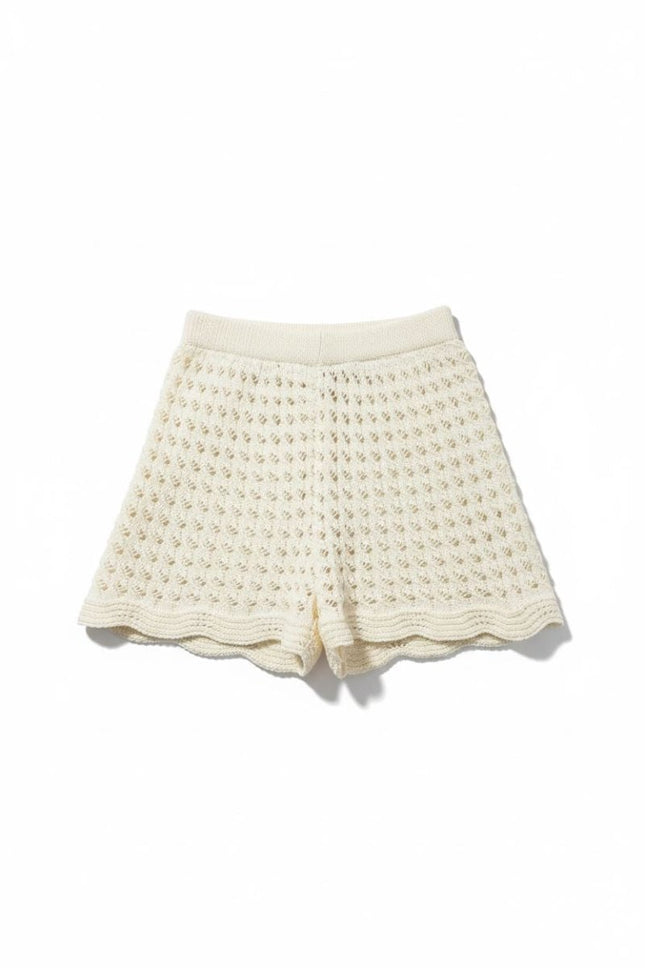 Crochet Co - Ord Knit Shorts Ivory Scalloped Hem - Quality Brands Outlet