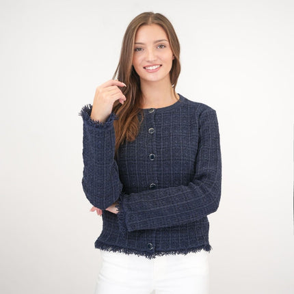 M&S Button Up Fringe Cardigan Navy-Quality Brands Outlet-