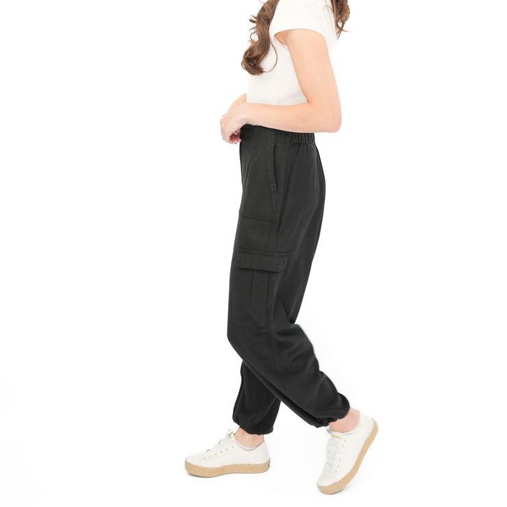 M&S Per Una Cargo Trousers Summer Linen Lyocell Blend Black Wide Leg with Drawstring - Quality Brands Outlet