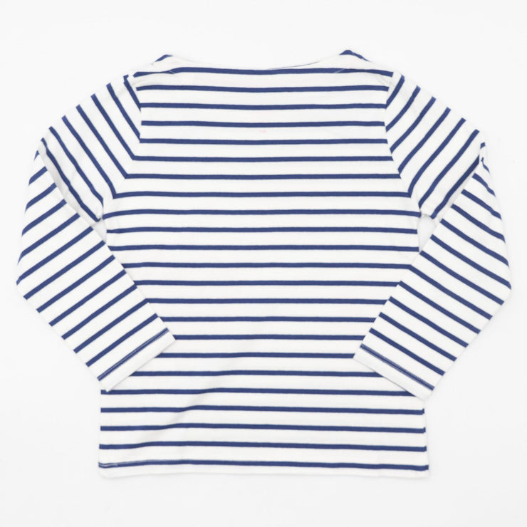 Mini Boden Girls White Floral Stripe Navy Cotton Long Sleeve Breton Tops
