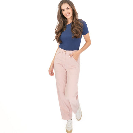 M&S Pink Straight Leg Trousers Stretch Cotton Rich Relaxed Utility - Quality Brands Outlet